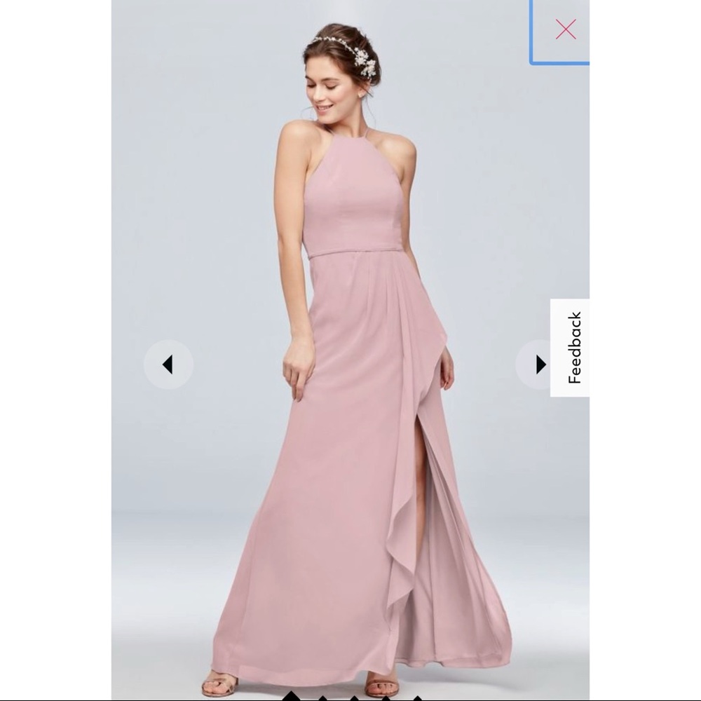 cascade with high-neck chiffon bridesmaid dress